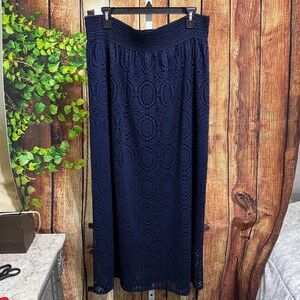 Source Unknown Navy Crochet Maxi Skirt with Circular Lace Pattern